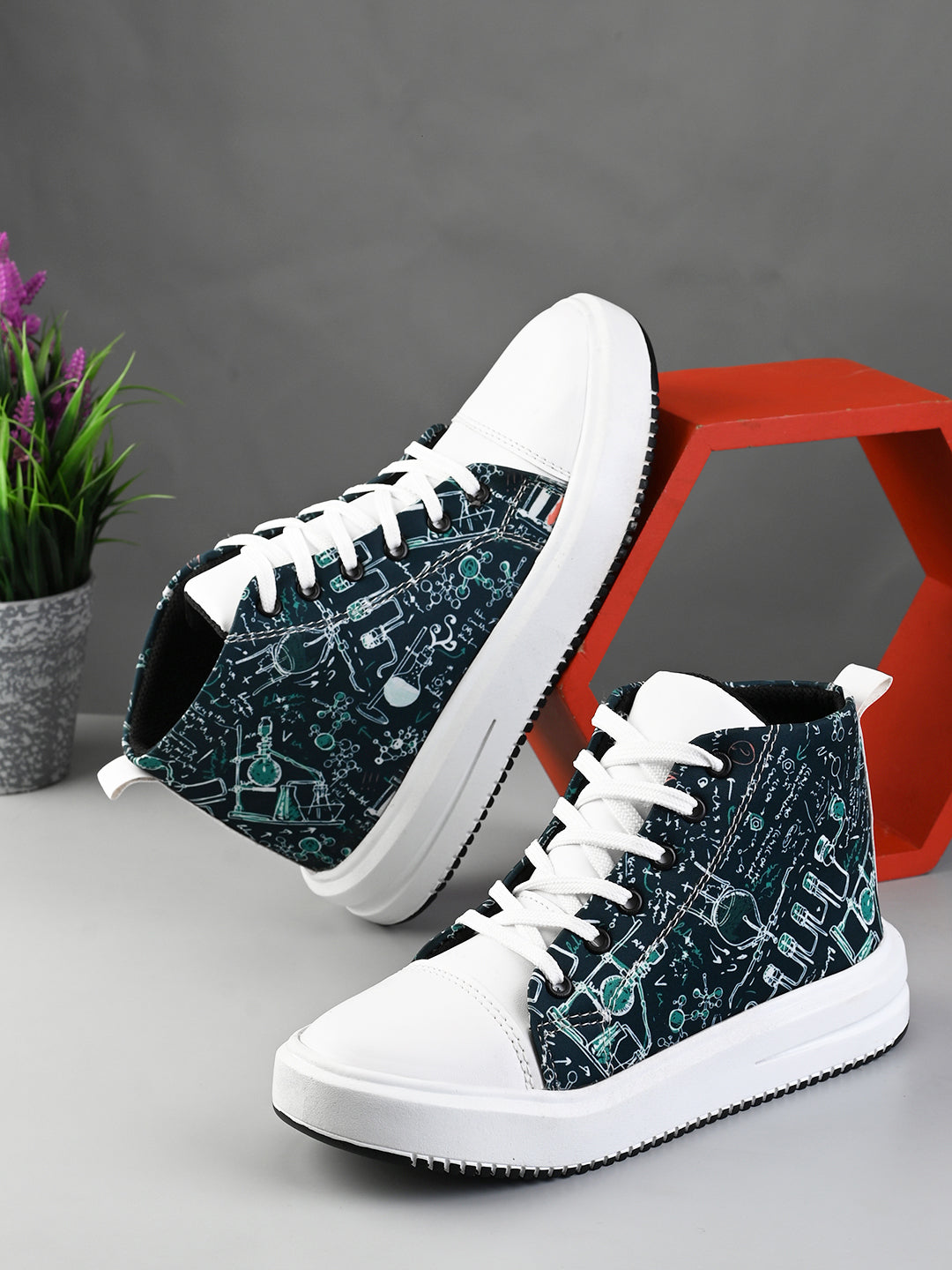 Black Printed High Top Sneakers for Women - Stylish Look
