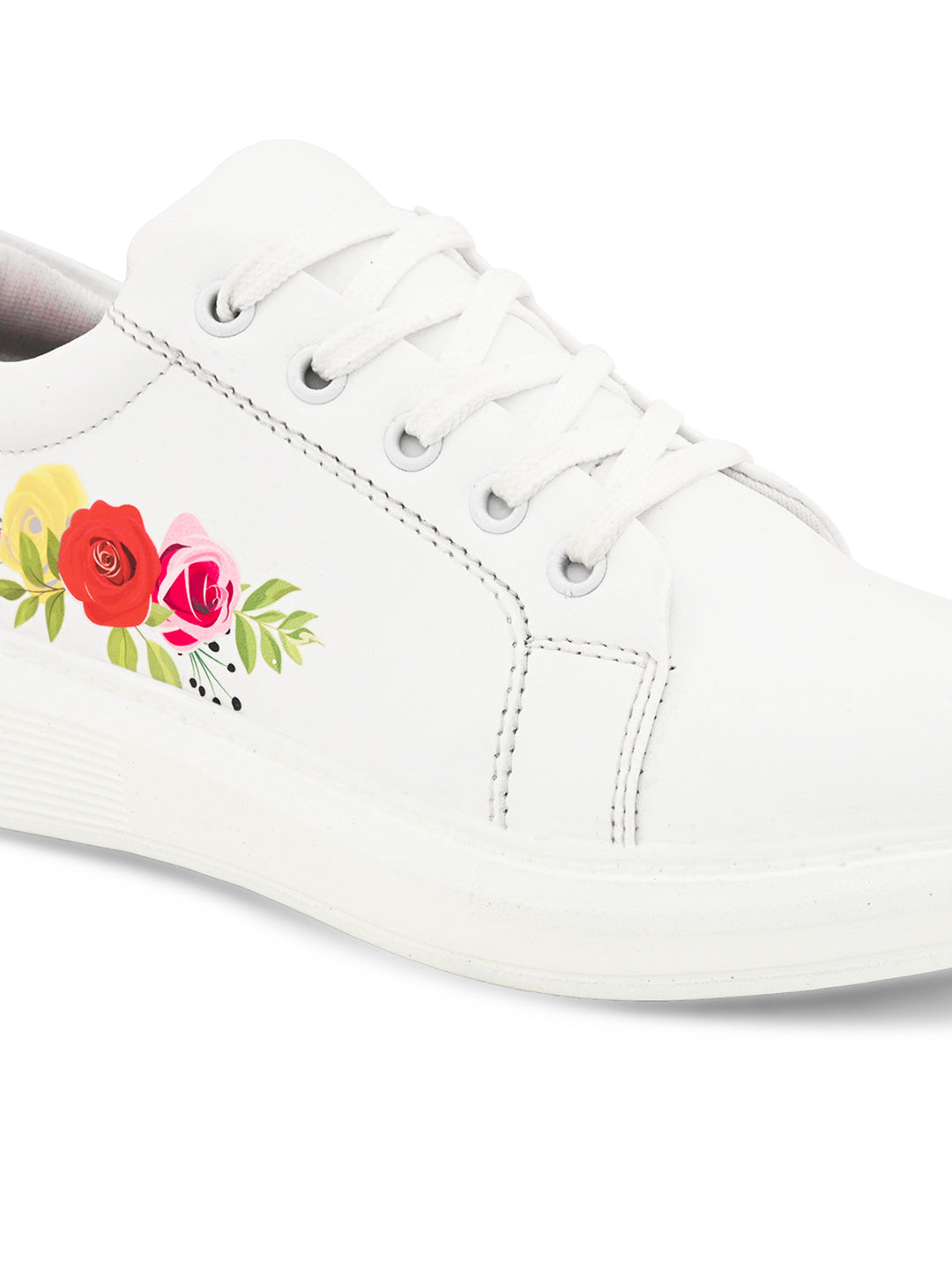 White Shoes with Multicolor Flowers - Trendy Sneakers