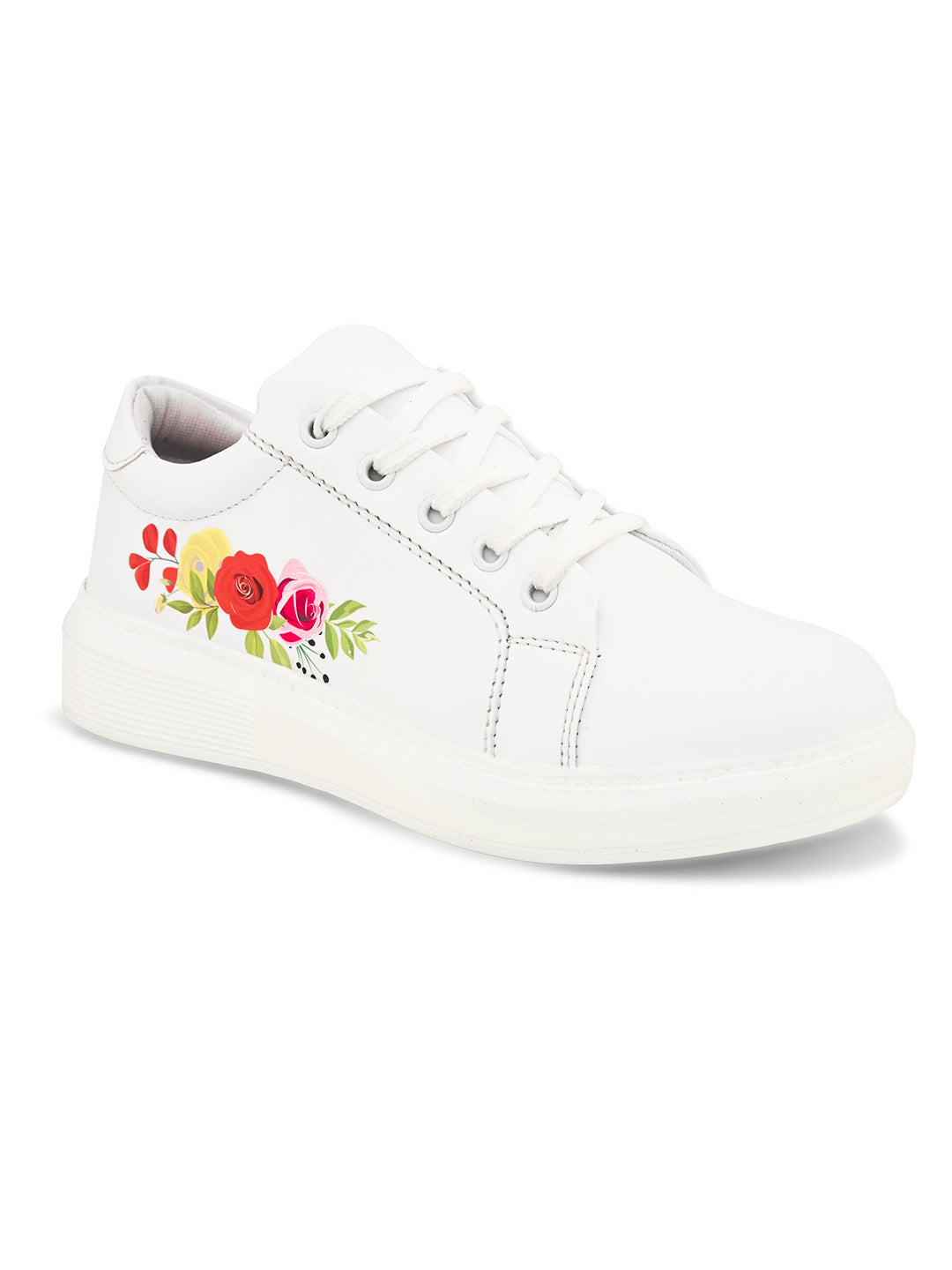 White Shoes with Multicolor Flowers - Trendy Sneakers