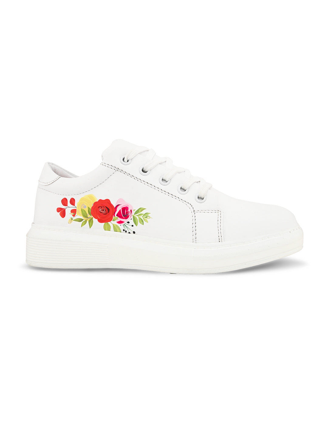 White Shoes with Multicolor Flowers - Trendy Sneakers