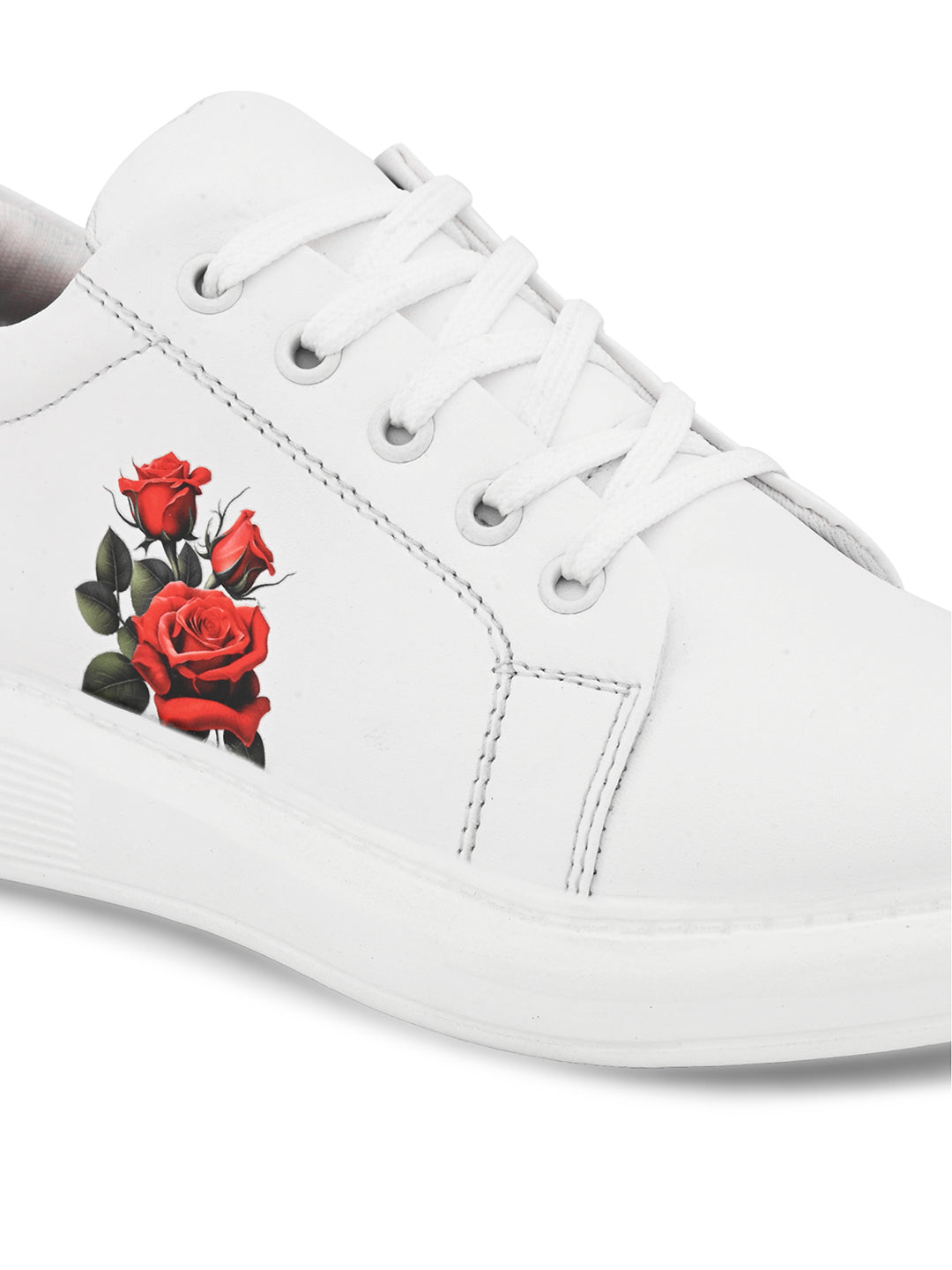 White Casual Sneakers with Red Floral Print