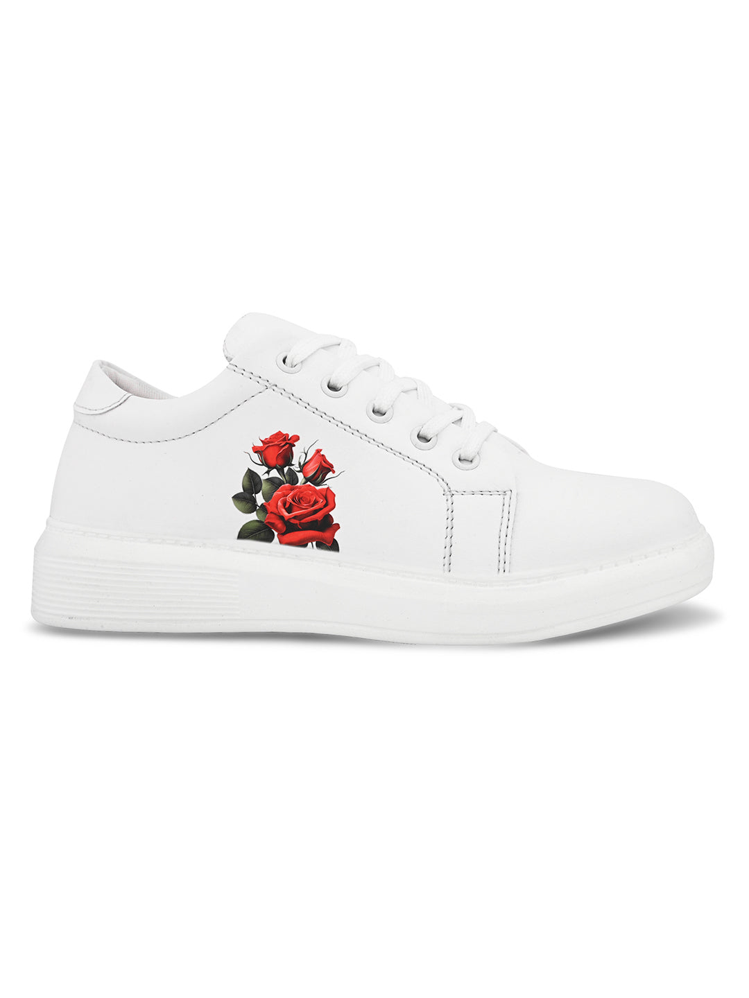White Casual Sneakers with Red Floral Print
