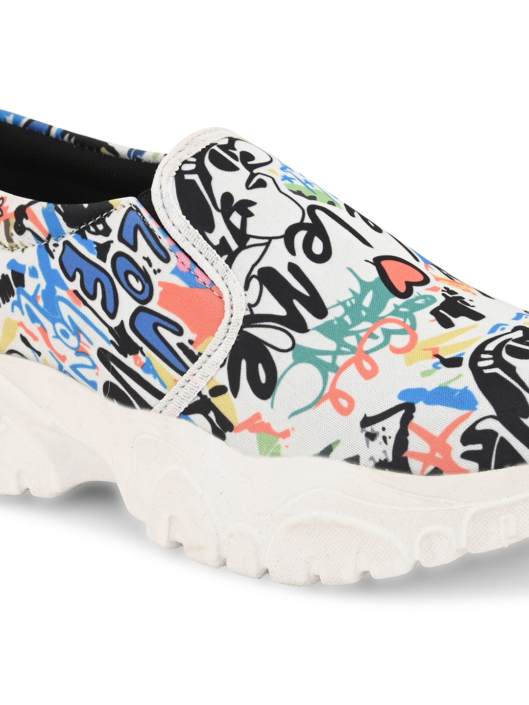 Graffiti Print Slip-On Sneakers for Women - Funky Style