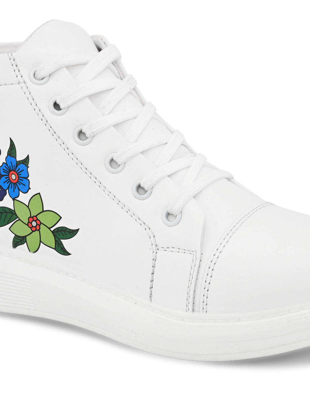 White High Top Sneakers with Blue Floral Design