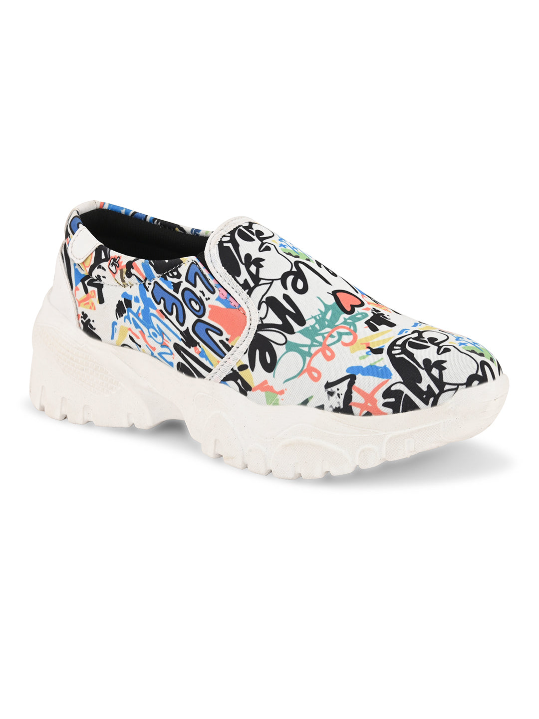 Graffiti Print Slip-On Sneakers for Women - Funky Style