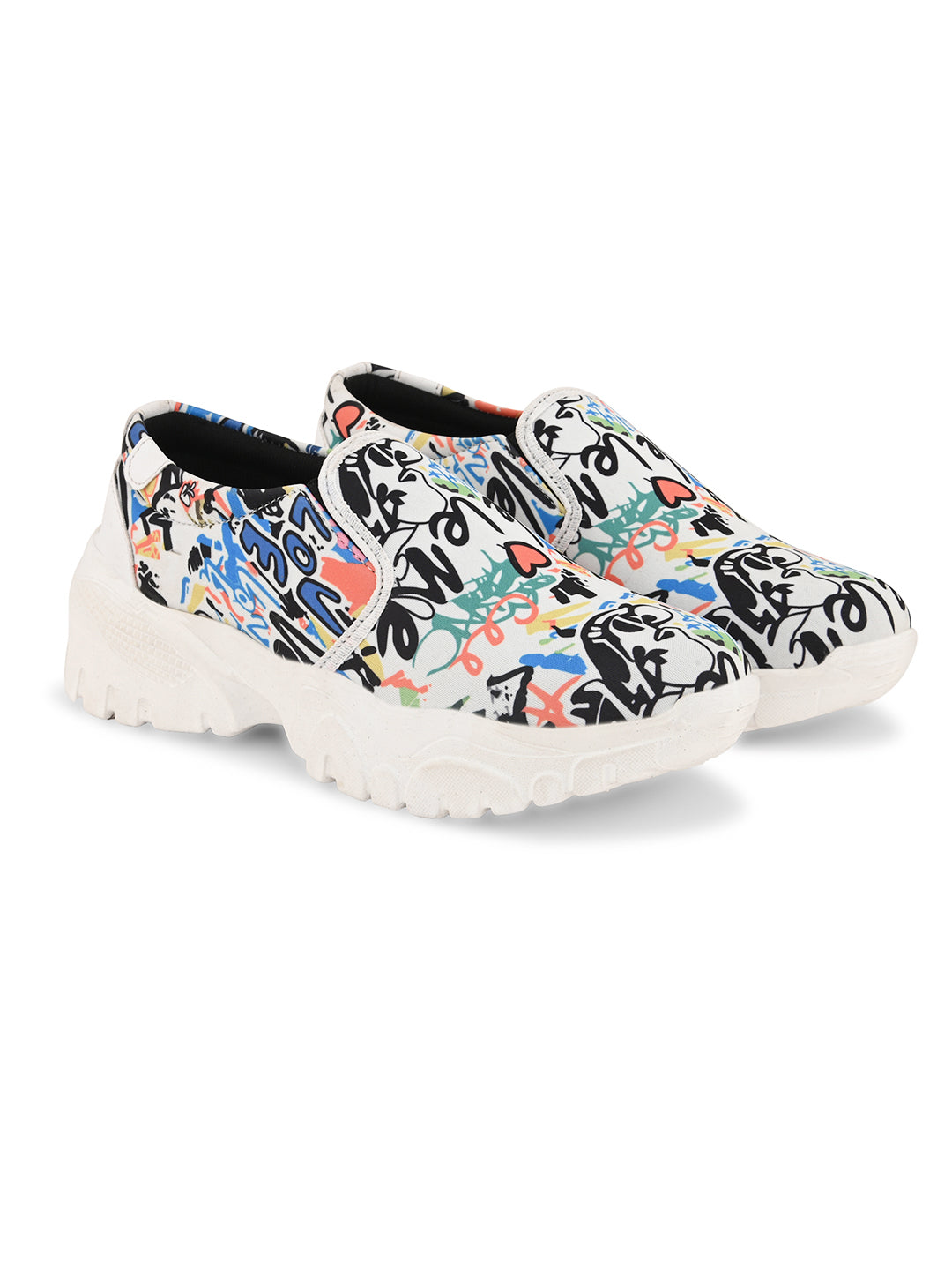 Graffiti Print Slip-On Sneakers for Women - Funky Style