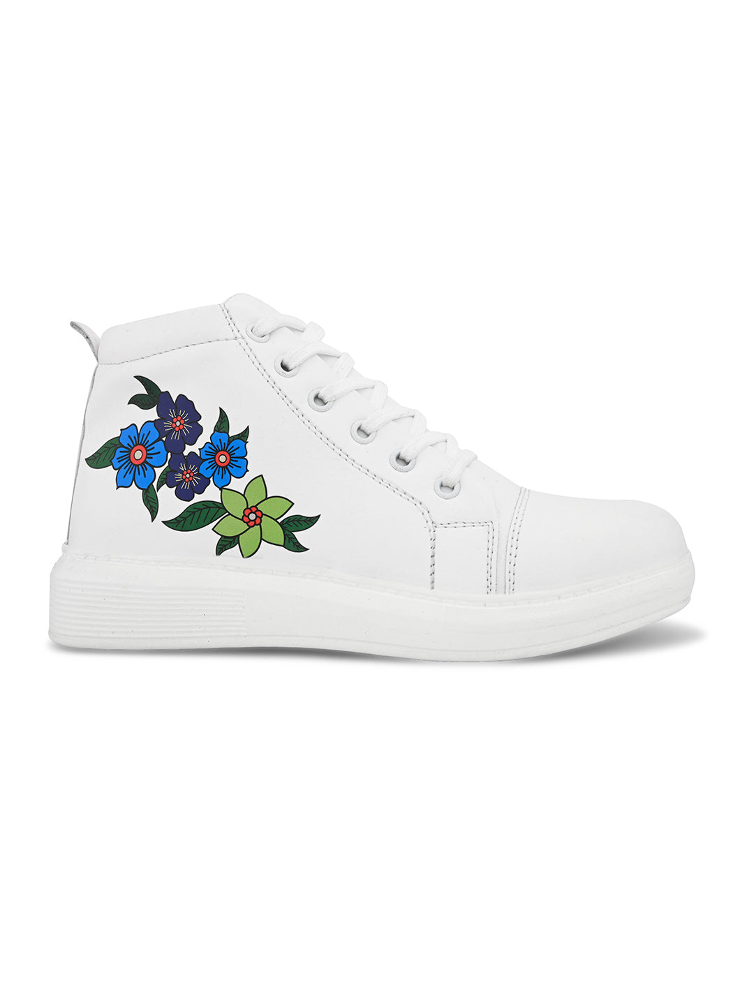 White High Top Sneakers with Blue Floral Design