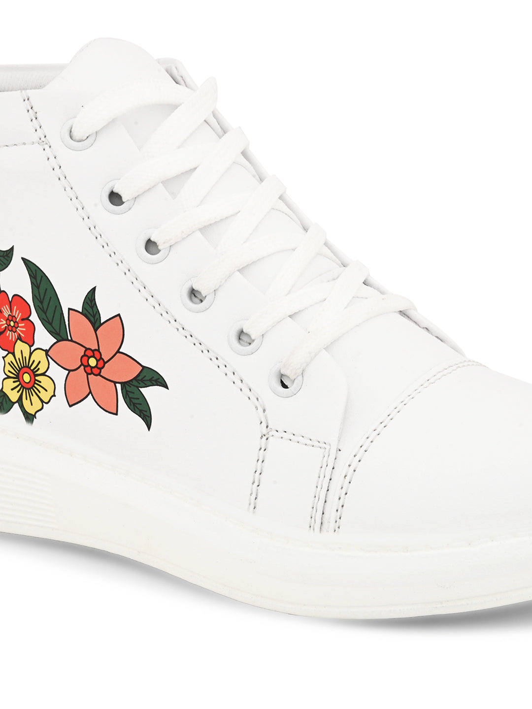 White Floral High Top Sneakers for Women - Elegant Street Look