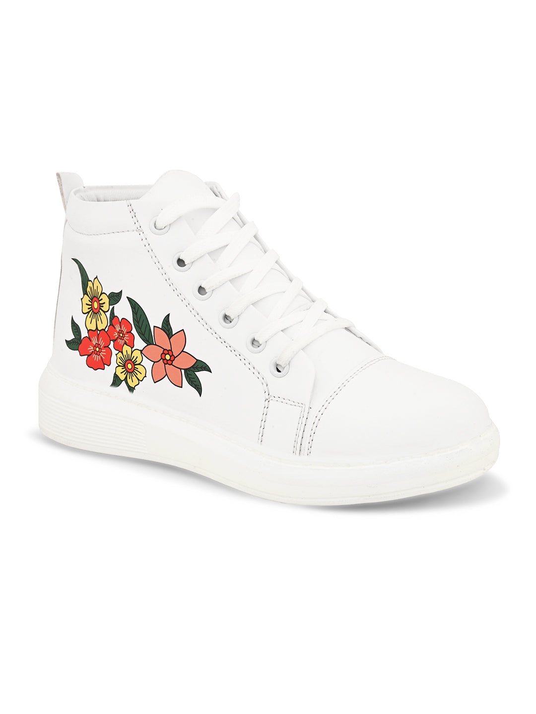 White Floral High Top Sneakers for Women - Elegant Street Look
