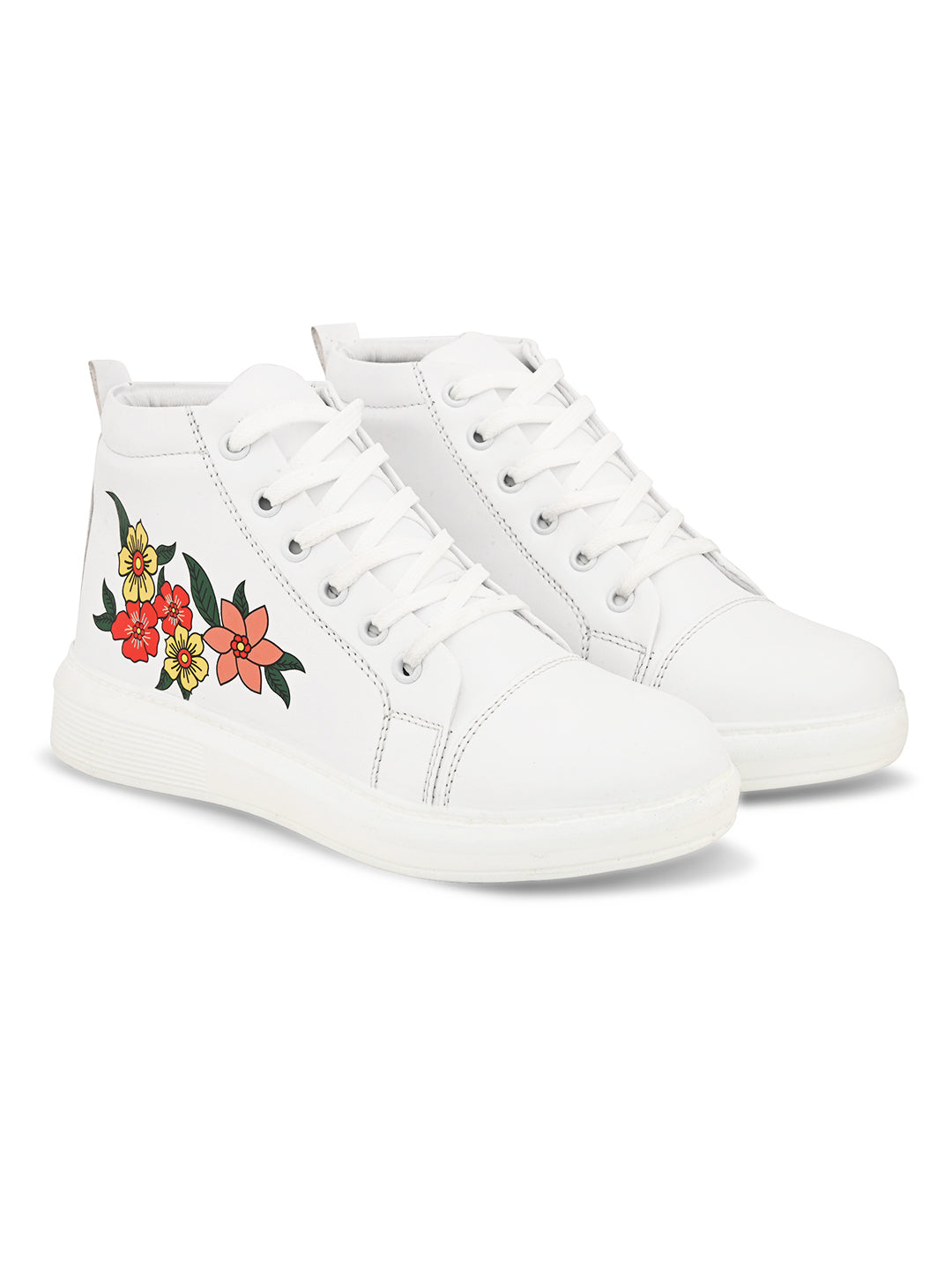 White Floral High Top Sneakers for Women - Elegant Street Look