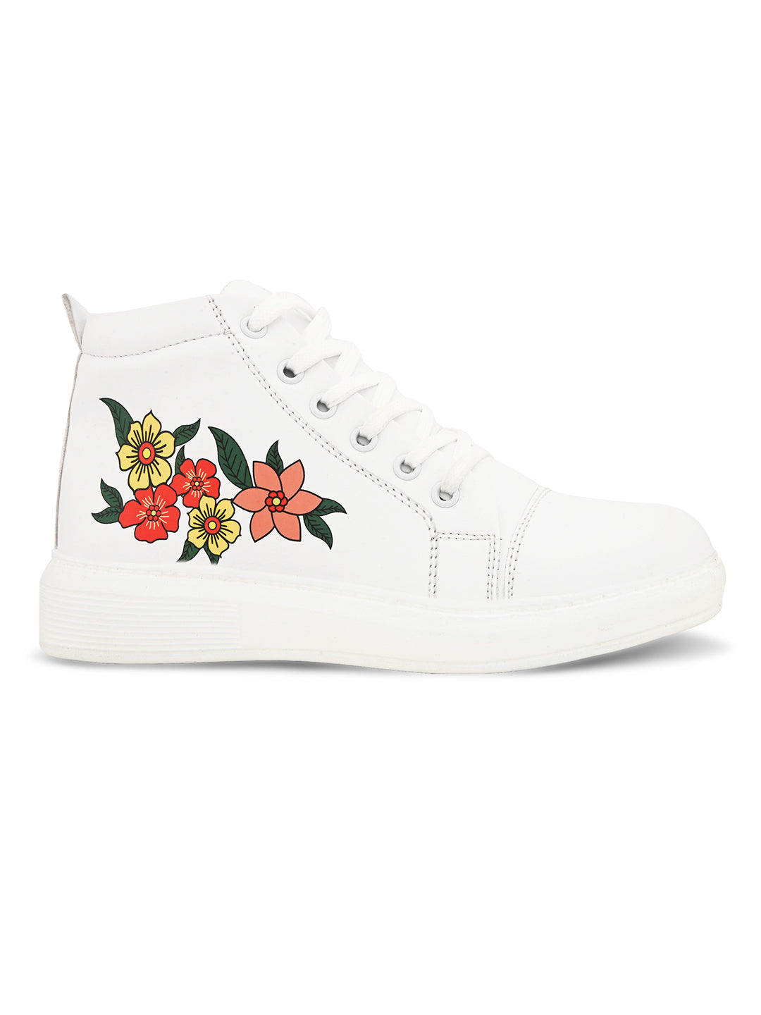 White Floral High Top Sneakers for Women - Elegant Street Look