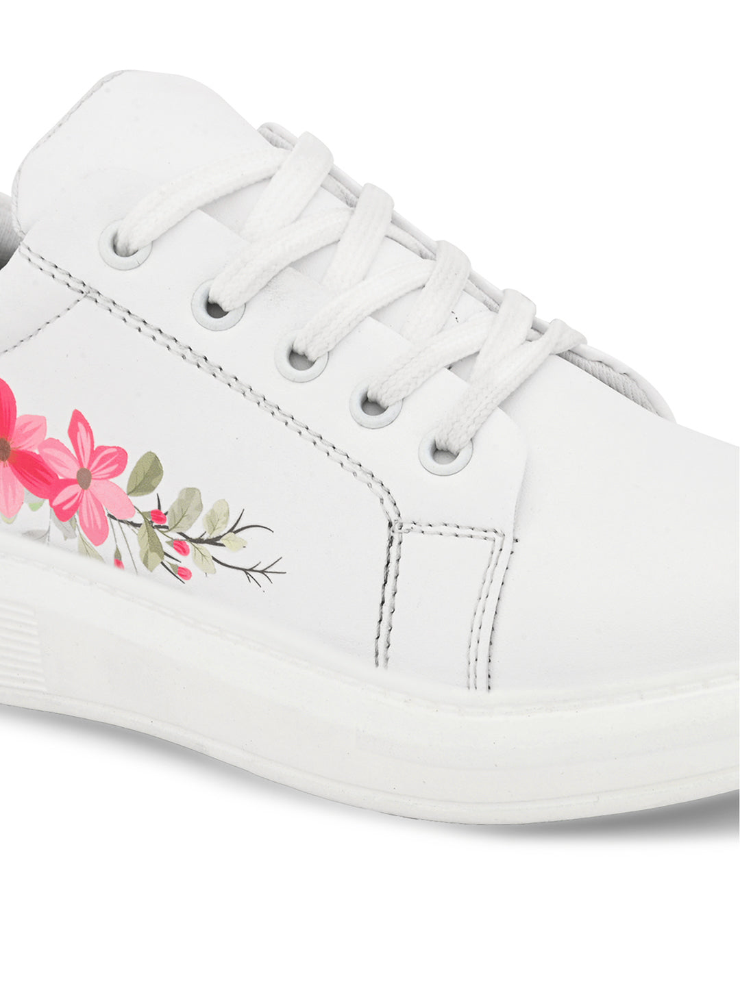White Shoes with Pink Flowers - Stylish Floral Sneakers