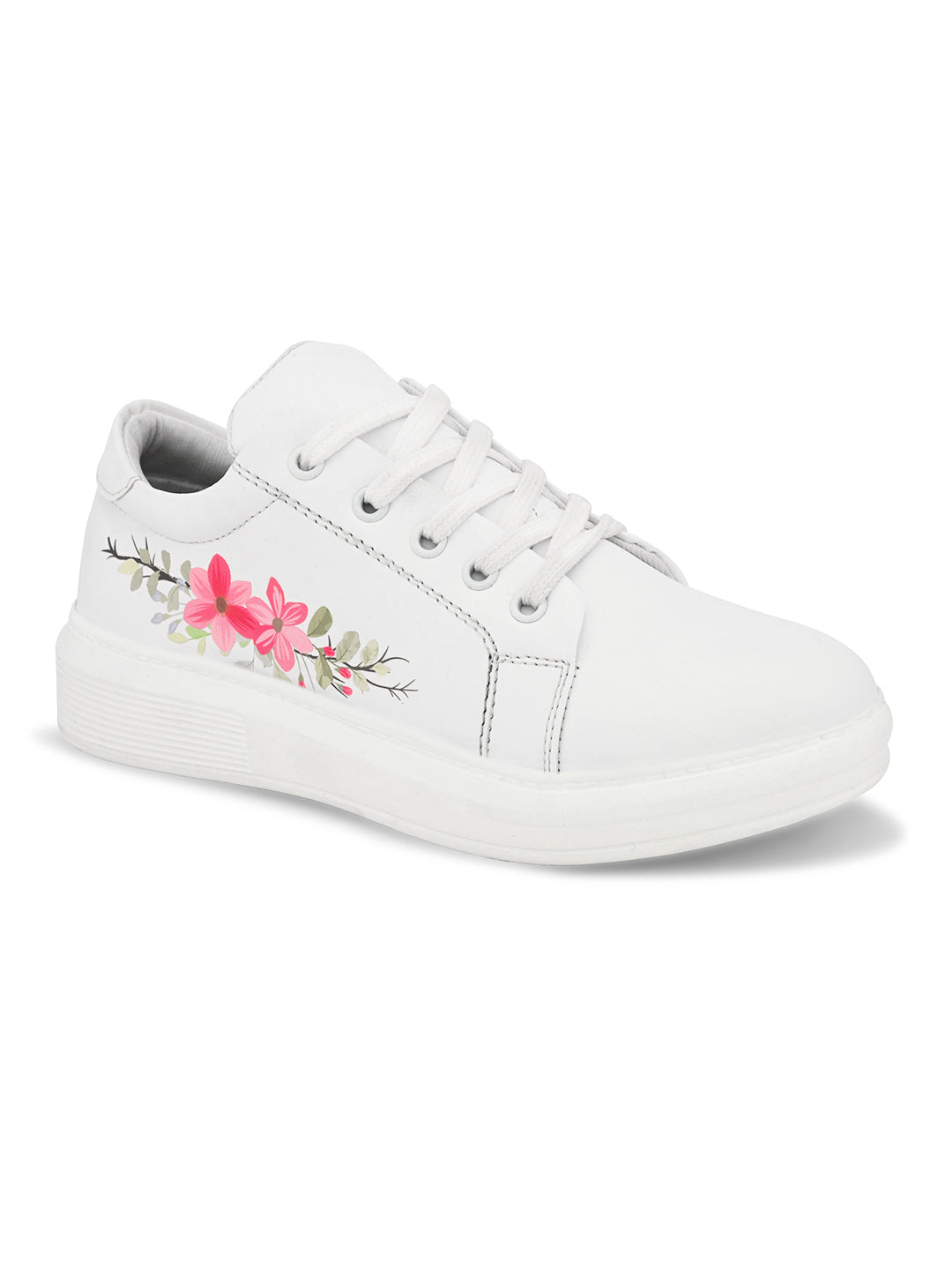 White Shoes with Pink Flowers - Stylish Floral Sneakers