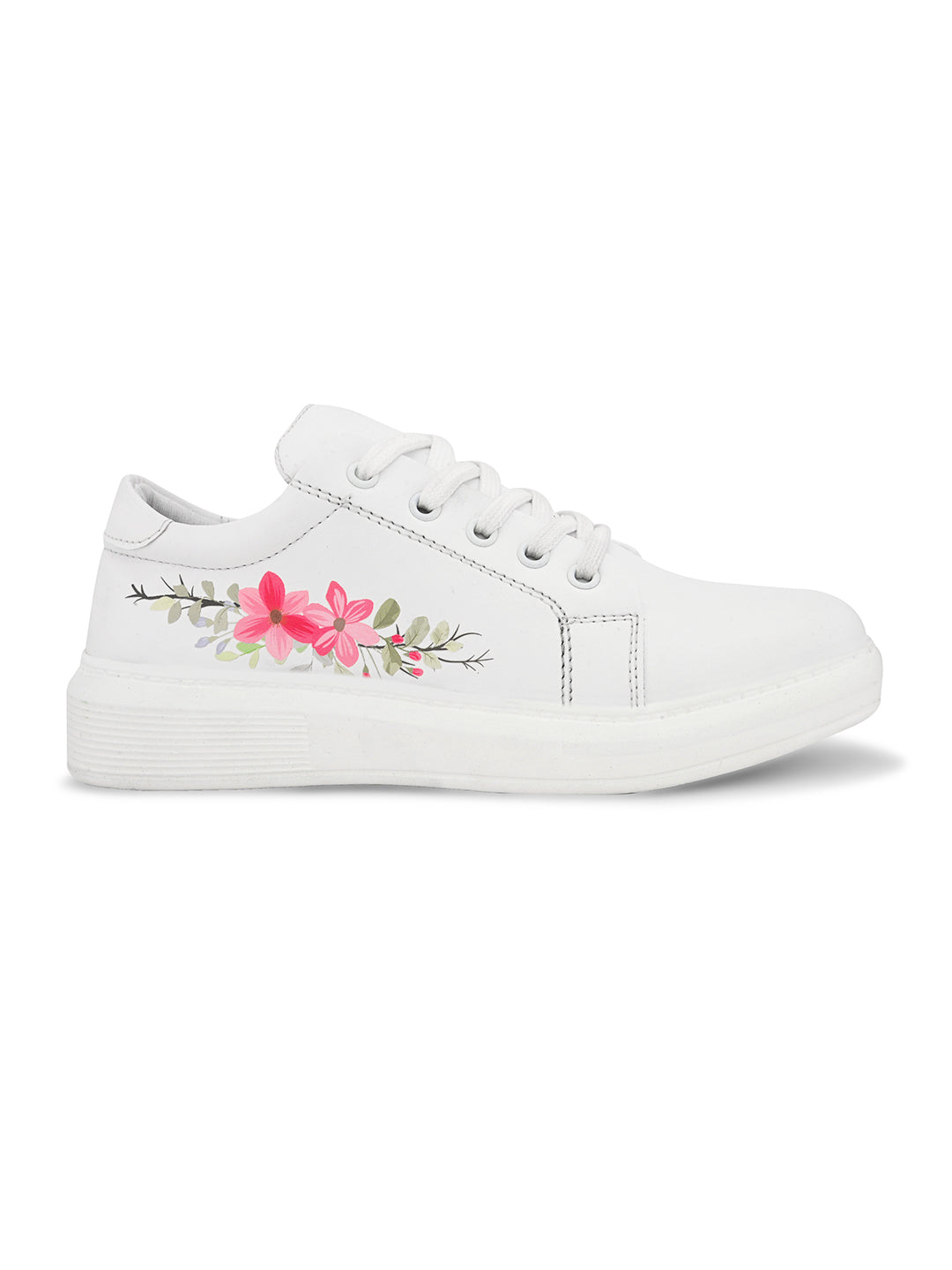 White Shoes with Pink Flowers - Stylish Floral Sneakers