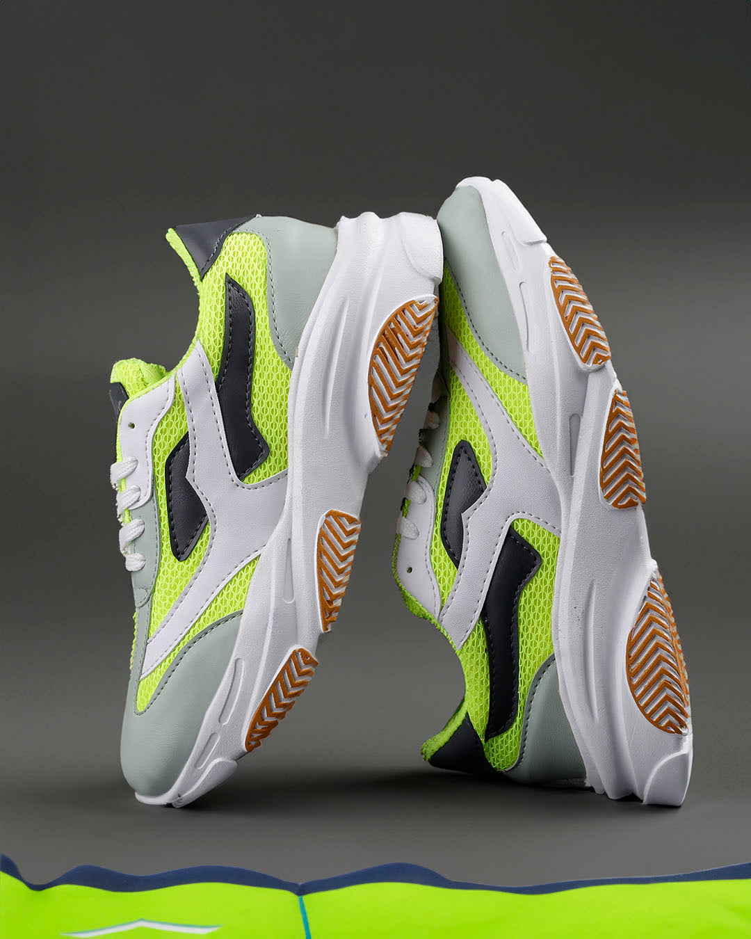 Neon Green & Grey Chunky Sneakers for Men - Stylish Comfort