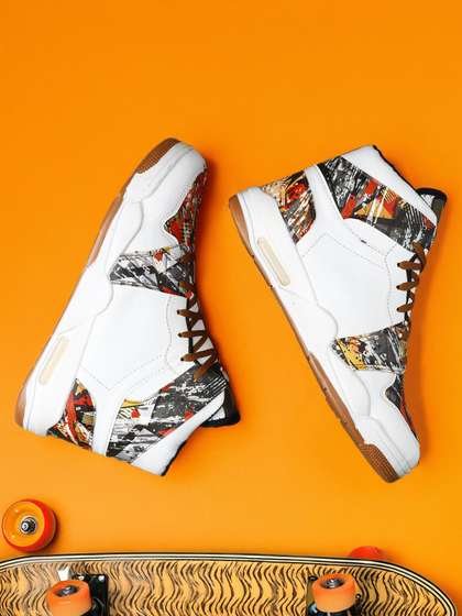 Graffiti print orange high-top sneakers